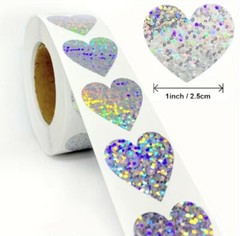500 pcs Sticker Roll Sparkly Shiny Laser Glitter-like Hearts Shape Self Adhesive
