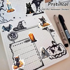 100 Pcs Black Cat and Witch Stickers, Horrible Pumpkin Stickers Wansheng-2