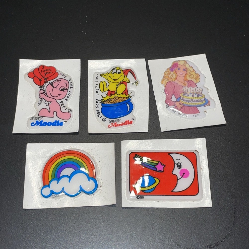 Puffy Stickers Lot Of 5 Vintage Stickers – Rainbow Moon Barbie Moodie 1980s