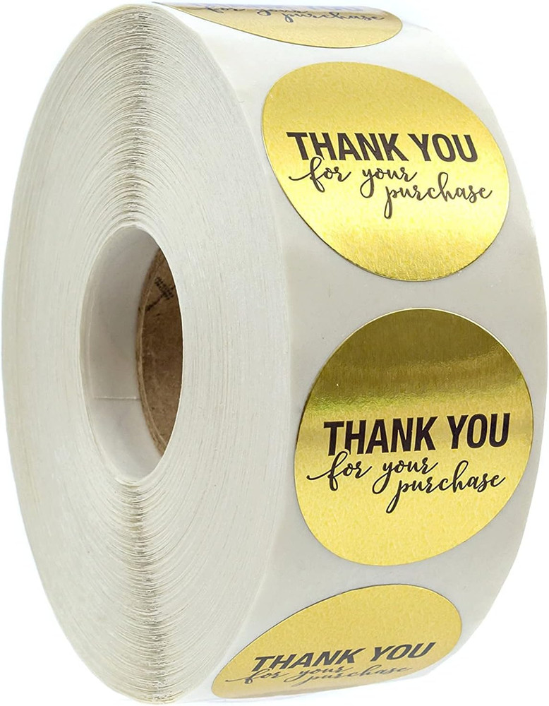 1.25″ round Gold Foil Thank You for Your Purchase Stickers / 1000 Labels per Rol