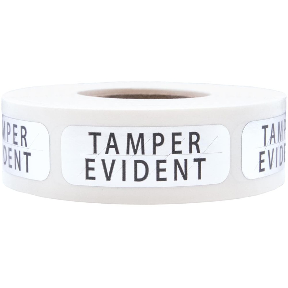 Tamper Evident Labels Small Metallic Silver with Black Ink 0.5 x 1.5 Inch Rec…