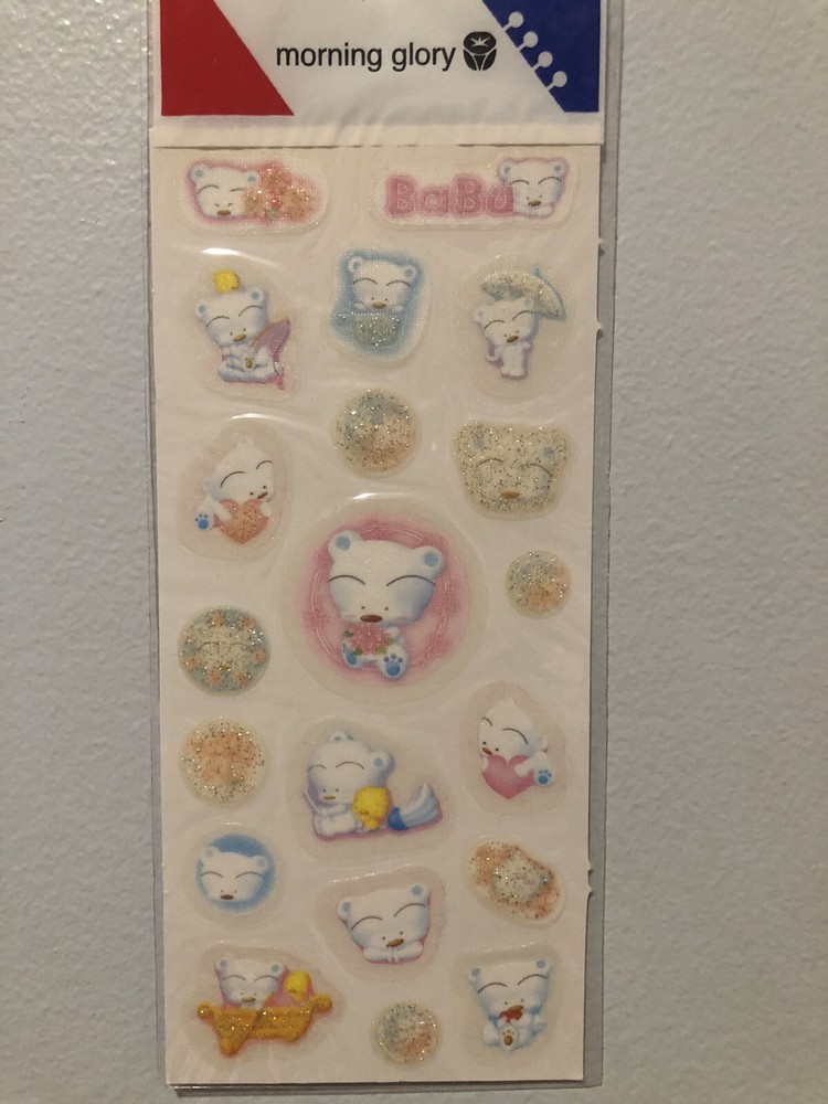 Morning Glory Blue Bear Babu Glitter Sticker Sheet Kawaii Vintage New Htf