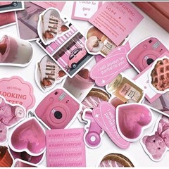 20pcs Pink White Journaling Stickers Scrapbooking Diary DIY Crafts