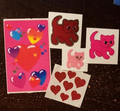 STICKERS! 5 PINK SANDYLION BJ LISA FRANK VINTAGE FUZZY FOIL GLITTER HEARTS 80s