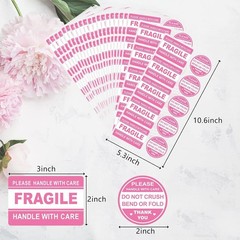 600 PCS Fragile Stickers for Shipping Do Not Trample or Fold Stickers Do Pink