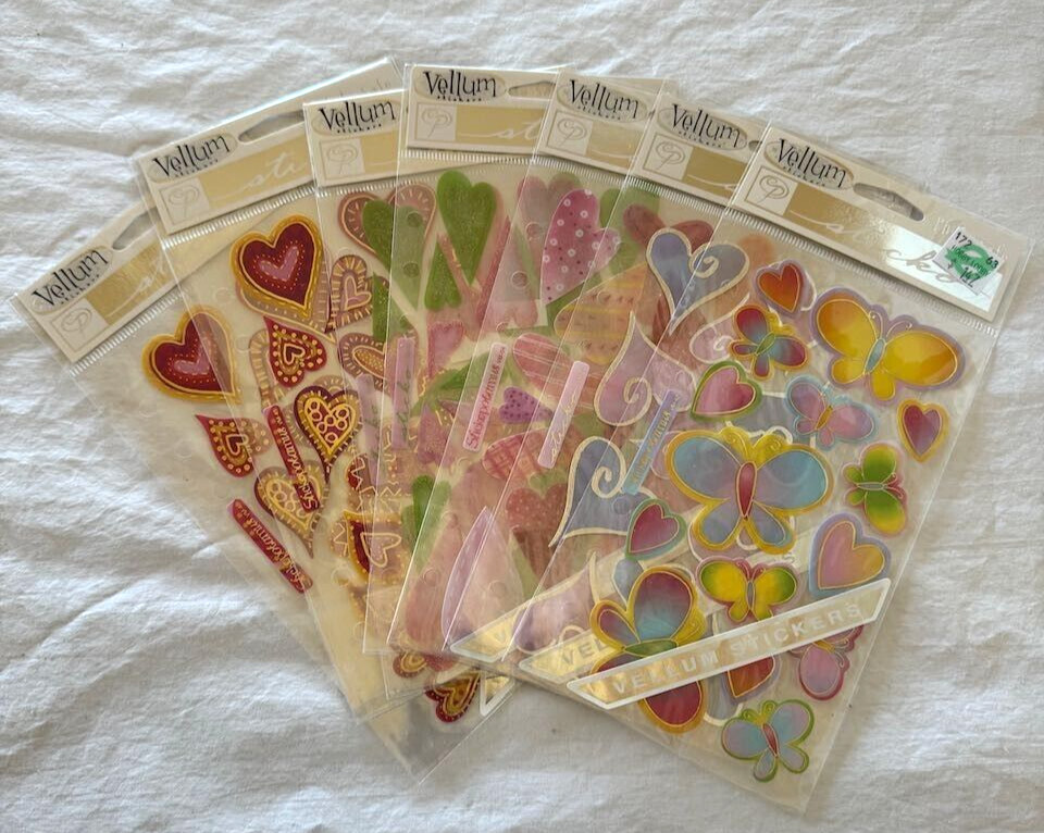 New Lot of 8 Vellum Stickers Sticko Hearts Butterfly Planner Valentine’s