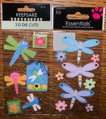 Lot Of 2 Essentials Layered Dragonflies Flowers Tag 3D Die Cut Scrapbook Sticker