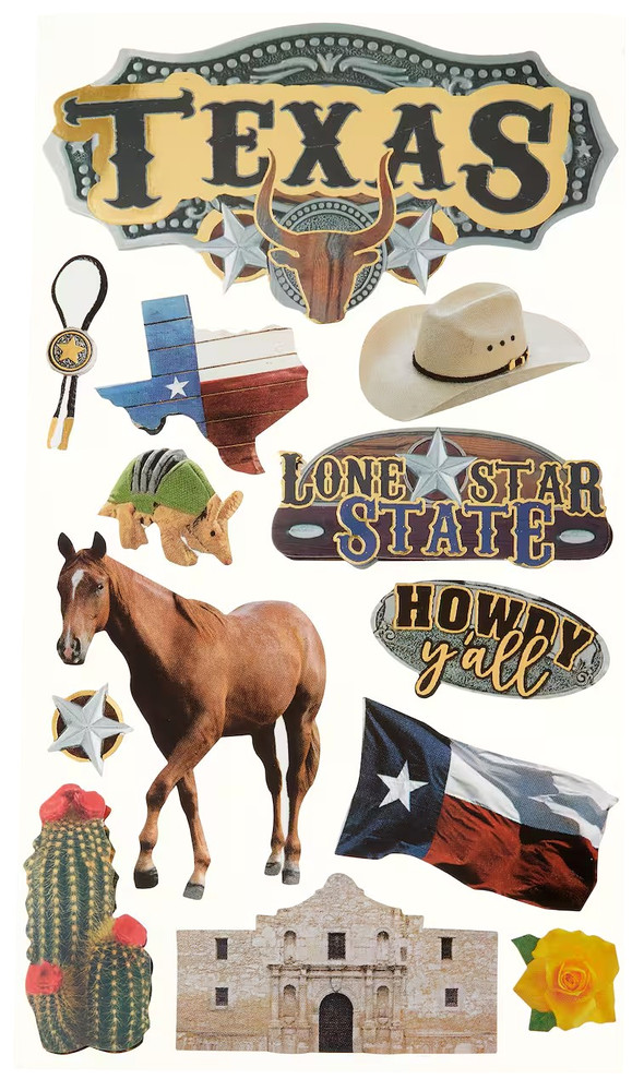 Texas Lone Star State Alamo Flag Cowboy Ranger Rose Horse Recollections Stickers