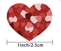 500 pc Sticker Roll Bold Pattern Hearts Shaped Designs Semi Gloss Self Adhesive