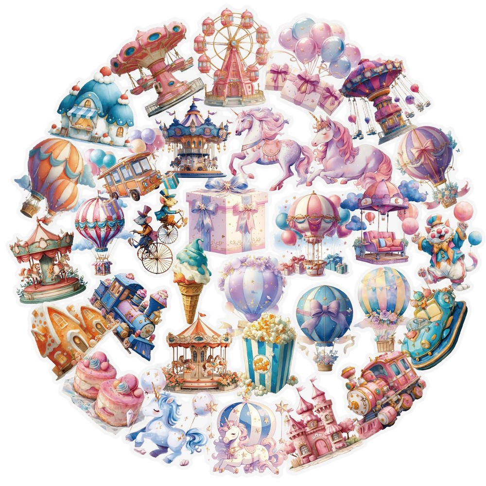 50Pcs Fantasy Amusement Park Stickers Pack, Graffiti Aesthetic Decals for Pla…