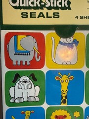 Vintage Drawing Board Quick-Stick Seals Animal Stickers Sealed 4 Sheets Elephant