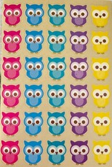 🦉Cute OWL STICKERS SHEET wide eye bird pink blue purple yellow teal rainbow