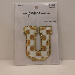 The Paper Studio Chenille U Brown White Checker Sticker Patch Alphabet Letter