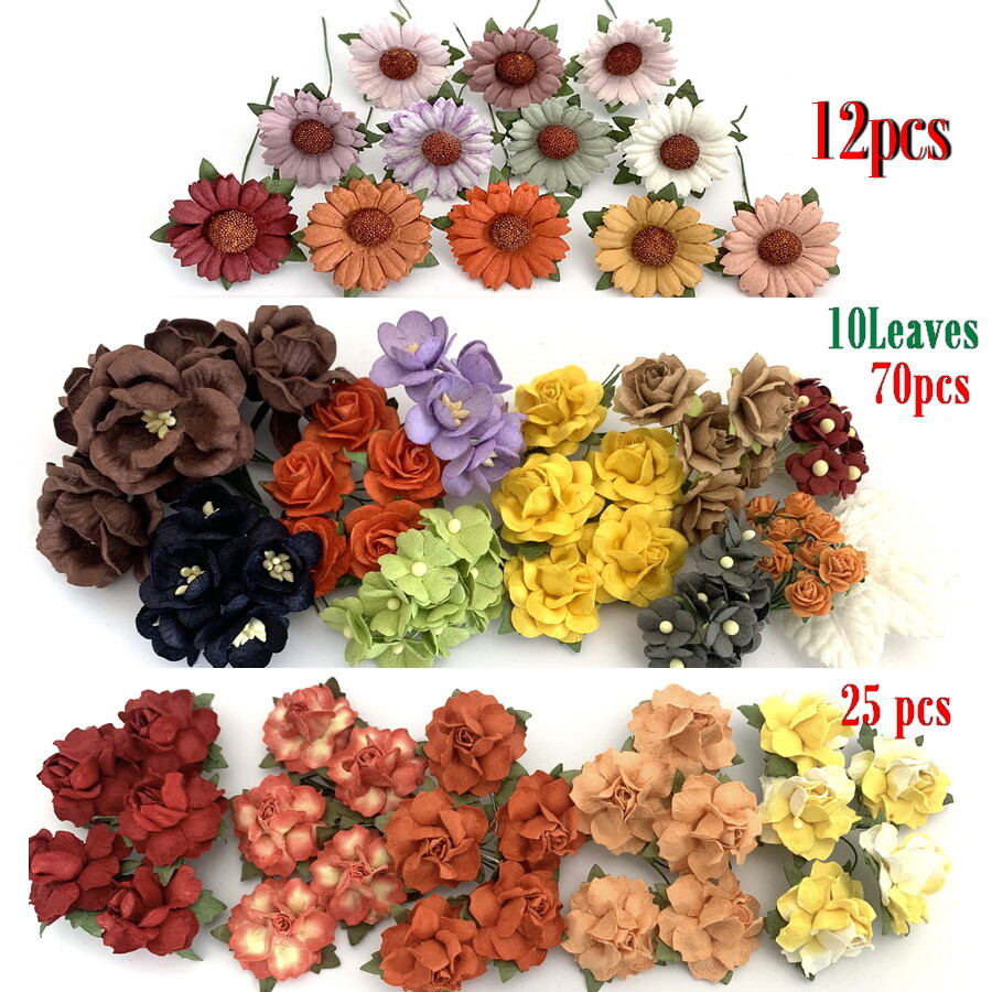 3 Sets Mixed Autumn Thanksgiving Paper Flower Scrapbook Halloween (Fall-A3/A)