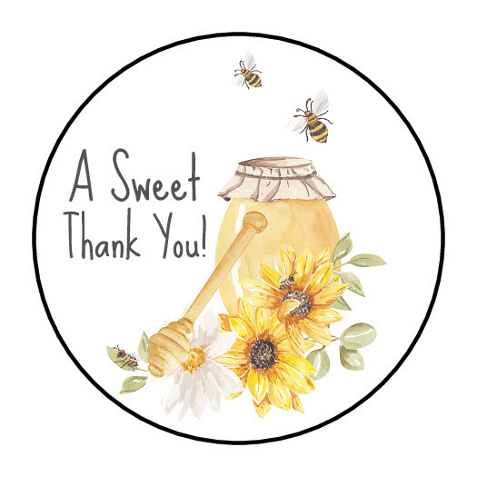 30 A SWEET THANK YOU ENVELOPE SEALS LABELS STICKERS 1.5″ ROUND HONEY SUNFLOWERS