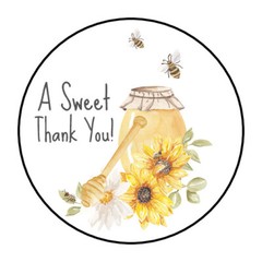 30 A SWEET THANK YOU ENVELOPE SEALS LABELS STICKERS 1.5″ ROUND HONEY SUNFLOWERS