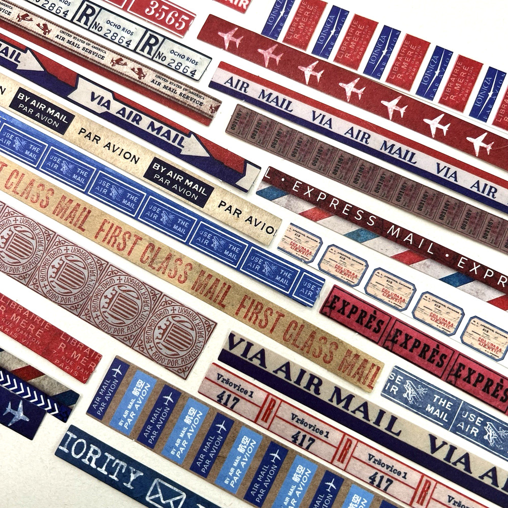 Airplane Air Mail Travel Strip Stickers Vintage Style Junk Journal Collage