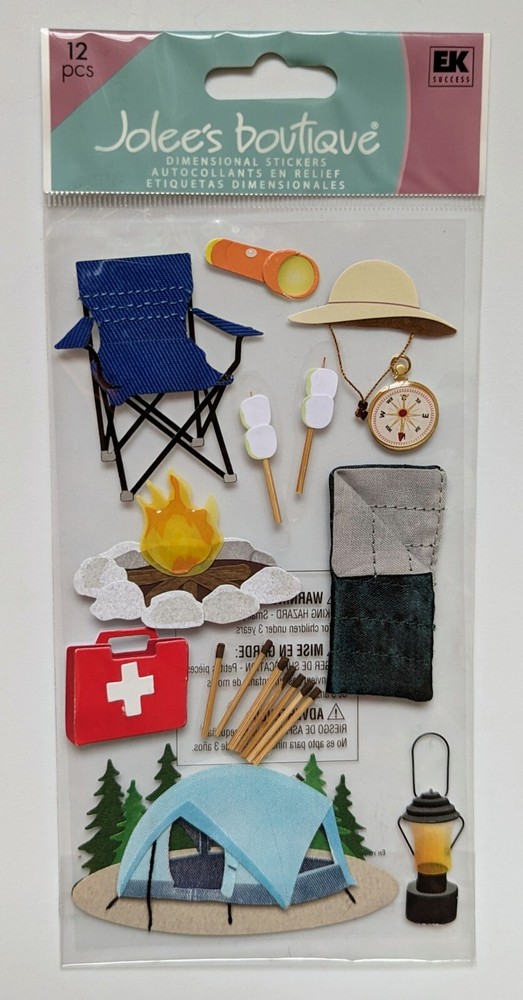 RARE Jolee’s Camp Camping Tent Fire Chair Sleeping Bag Scrapbooking Stickers