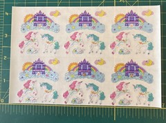 6 Squares UNICORN SANDYLION Castle Vintage UNCUT sticker PRISM prismatic Sparkly