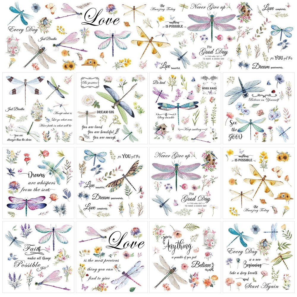 Wxiben Dragonfly Rub on Transfers for Crafts – 12 6 x 6 inches,