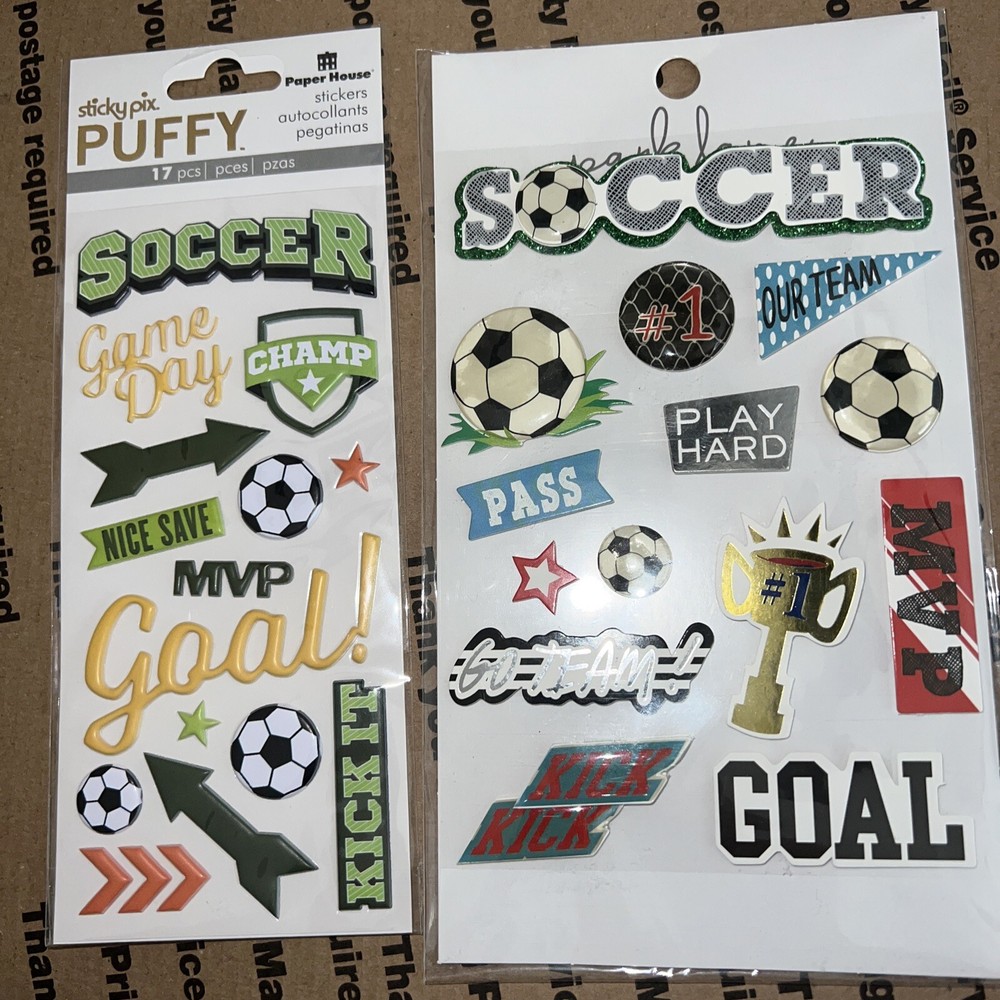 Paper House/Park Lane SOCCER Dimensional Scrapbooking/Card Making Stickers 2 Pk