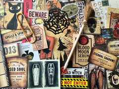 #731 -125+pcs WITCH W/ BROOM PEN SCRAP JUNK JOURNAL KIT REAL EPHEMERA – JOURNAL