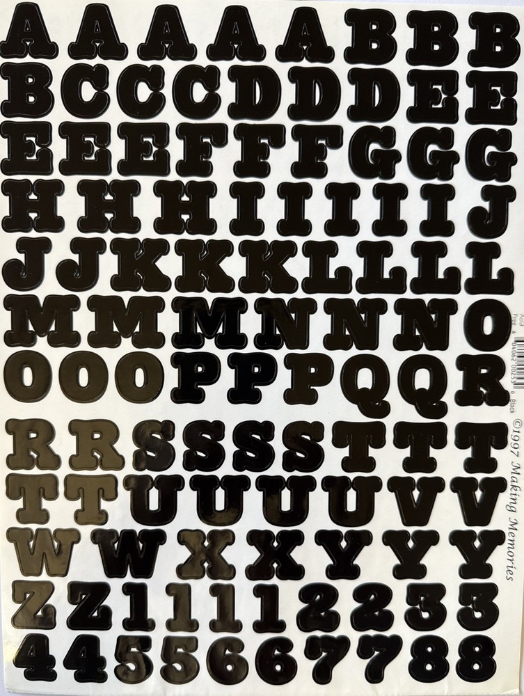 BLACK 3/4” ALPHABET Stickers(2 sheet)Making Memories•Letters •Numbers•Words•