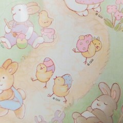 Vintage Gibson Easter Sticker Sheet Anthropomorphic Bunnies Chicks Pastel 80s
