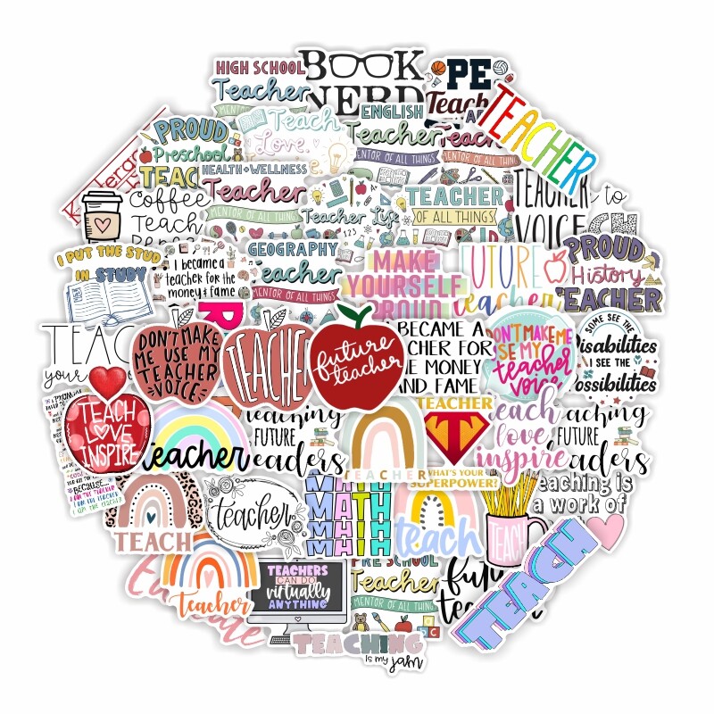 50 pcs Inspirational Teacher Stickers for Laptop, Notebook, Planner, Gift