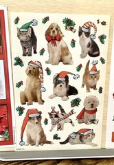 Set of 3 Vintage Christmas Dogs & Cat Sticker Sheets AGC Hallmark Loose Complete