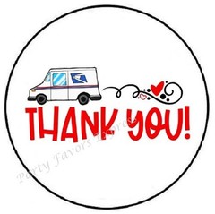 THANK YOU POSTAL TRUCK MAIL ENVELOPE SEALS LABELS STICKERS PARTY FAVORS