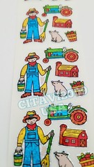 HAMBLY STUDIOS VINTAGE PRISMATIC GLITTER STICKERS PEOPLE, FARMER, TRACTOR, PIG.