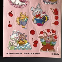 Vintage 3M Scratch & Sniff Cherry Bunny Sticker Sheet 1989