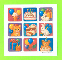 Happy Birthday Ice Cream Cake Teddy Bear Rabbits Presents Cat Mini Sticker Sheet