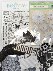 Black and White scrapbook planner journal junk paper art craft over 80 pcs lot