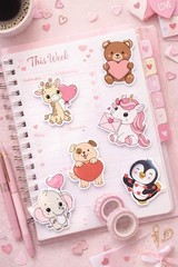 Valentine’s Day Cute Animals Sticker Set – 12 Piece