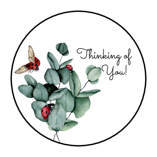 30 THINKING OF YOU STICKERS ENVELOPE SEALS LABELS 1.5″ ROUND LADYBUGS FOLIAGE