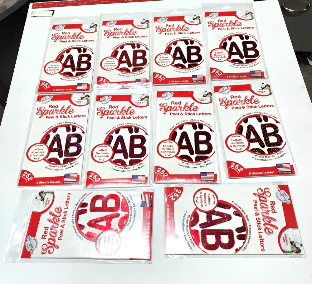 10 Packs Red Sparkle Peel and Stick Letters 252 Characters Per Pack= 2520
