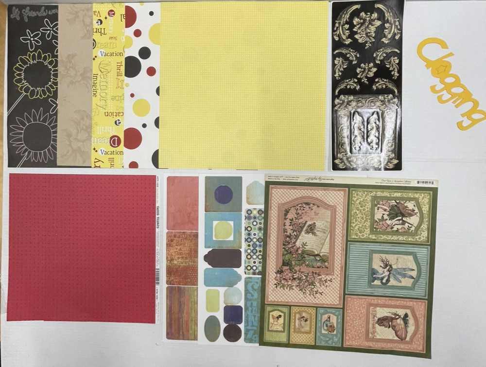 Lot of 13 Scrapbooking 12 X 12 Paper, Stickers, Die cuts Mixed Theme Pre-owned