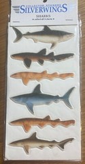 Vintage Collector Stickers Silver Wings, Sharks,  1 sheet/6 stickers