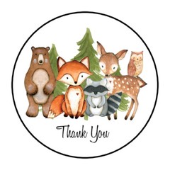 30 1.5″ WOODLAND ANIMAL THANK YOU BABY SHOWER FAVOR LABELS ROUND STICKERS