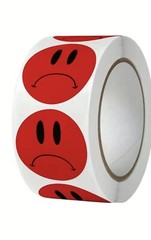 500 pcs Sticker Seals Roll Red Traditional Sad Face Semi Gloss Self Adhesive