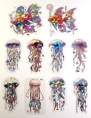 Betta Fish & Jellyfish Holographic Stickers 10pc – Shiny Sea Life Ephemera