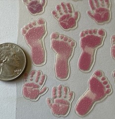 PASTEL PINK BABY GIRL PRINTS Mylar Glitter Stickers(18pc) Sticko…Newborn…Hands…
