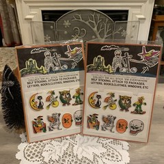 Vintage Halloween Puffy Stickers T Stick On Witch Cat Skeleton Pumpkin Set Of 2