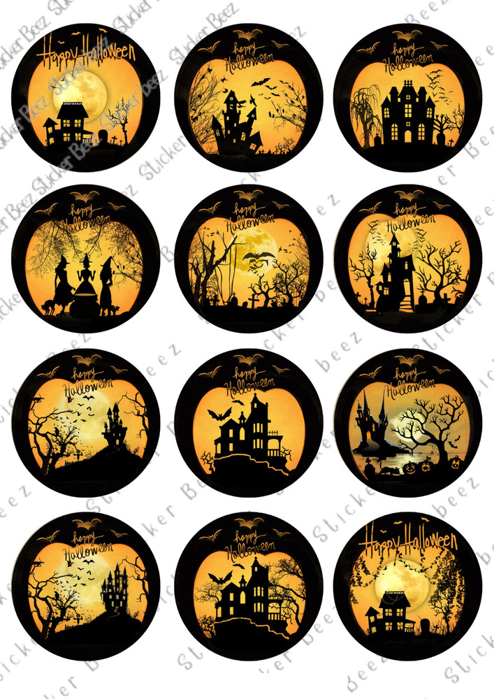 Halloween Circles Card Toppers Collage Sheet Supplies Scrapbook Junk Journal