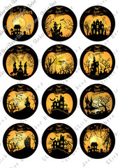 Halloween Circles Card Toppers Collage Sheet Supplies Scrapbook Junk Journal
