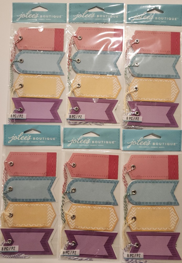 Lot of 6 packs JOLEE’S Boutique Colorful TAGS with Twine