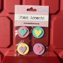 Colorbok Foam Accents 4 Embellishments Circles w/Hearts Scrapbooking Crafts NEW