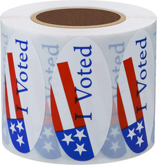 I Voted with Red, White, and Blue Stickers Oval 1×2 Inch Round 500 Labels Per Ro